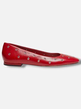 22élevé Women's Red Grommet Leather Ballet Flats Shoes Size EU:36 US:6